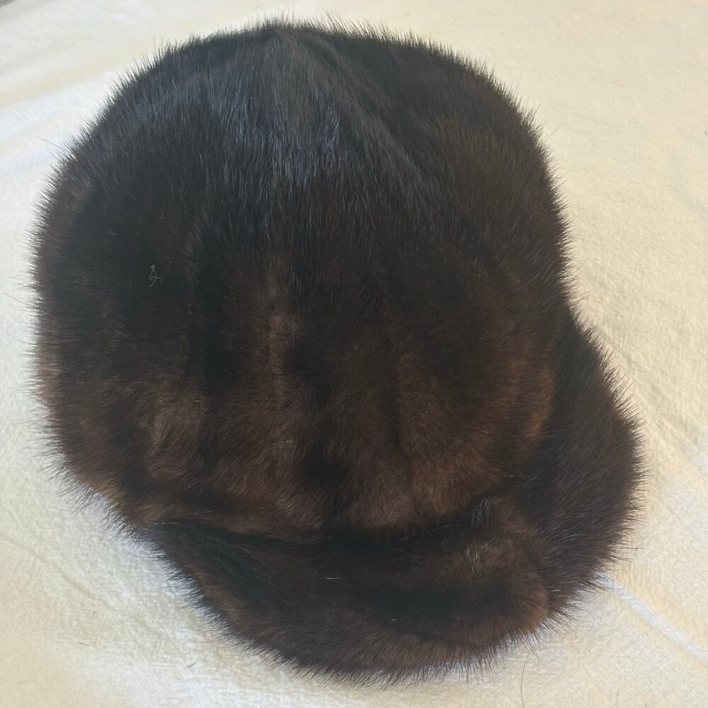 Vintage Genuine Mink Fur Hat Dark Brown Mahogany Cloche Pill Box Unbranded OS - Picture 5 of 13